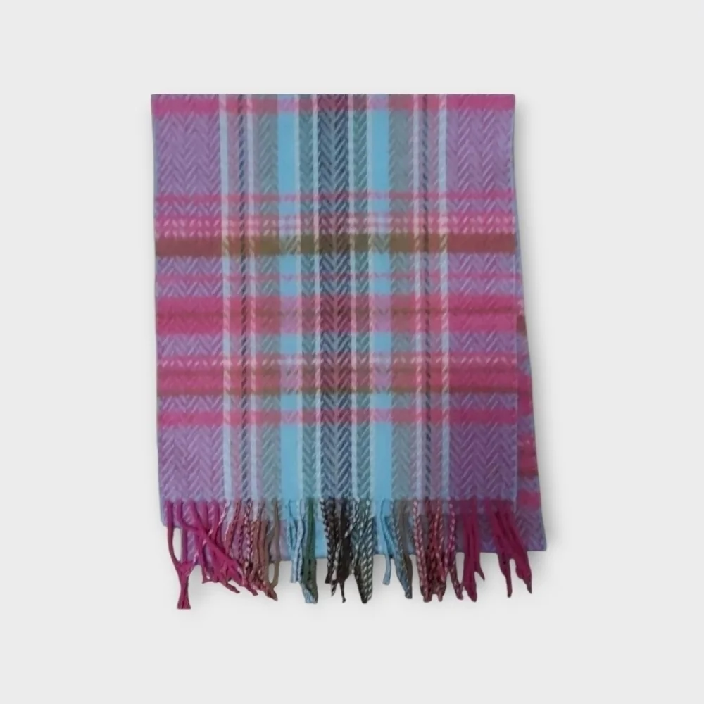 NWT SO Vibrant Pink and Blue Green Plaid Scarf